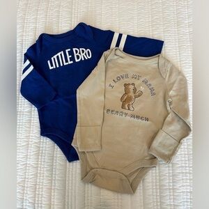 GAP Navy & Beige 'Little Bro' and Bear Graphic Long-Sleeve Bodysuit Set